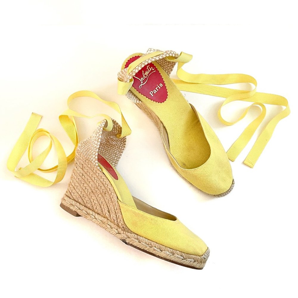 Christian Louboutin Yellow Espadrille Wedge Tie-Up Sandals